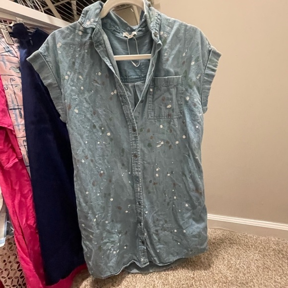 True Craft Chambray Short Sleeve Shirt Dress with Painted Marks Size S Like New - Picture 6 of 9